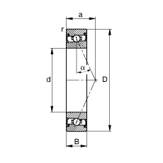 主軸軸承 HSS71912-E-T-P4S, 調(diào)節(jié)，成對安裝，接觸角 α = 25°，兩側(cè)唇密封，非接觸，限制公差