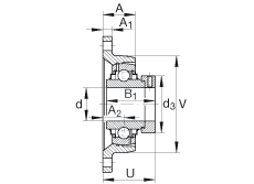軸承座單元 RCJT1-1/4, 對角法蘭軸承座單元，鑄鐵，根據 ABMA 15 - 1991, ABMA 14 - 1991, ISO3228 帶有偏心緊定環，R型密封，英制