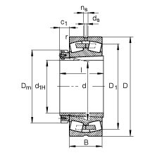 調(diào)心滾子軸承 23048-K-MB + H3048, 根據(jù) DIN 635-2 標準的主要尺寸, 帶錐孔和緊定套